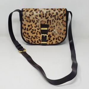 Vintage St John Leather Crossbody Leopard calf hair flap and snap closure